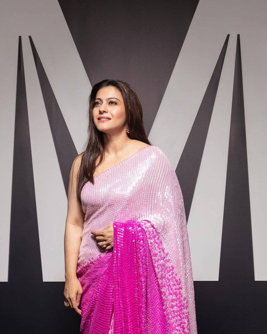 Dual tone Pink sequins saree with stitched blouse
