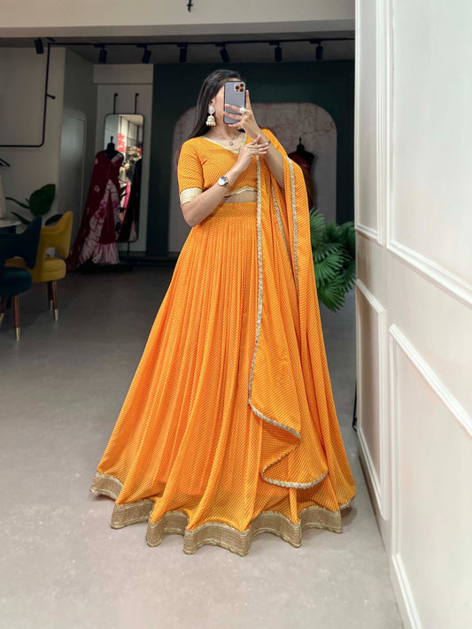 Elegant Soft Georgette Lehenga fully stitched Mustard Colour