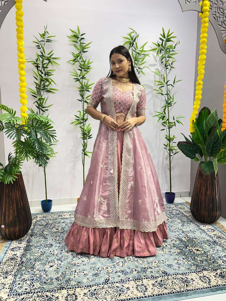 Baby pink colour Butterfly Shrug Indo western fully stitched