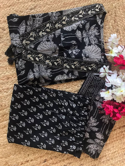 Black and white cotton premium suit with pant and dupatta