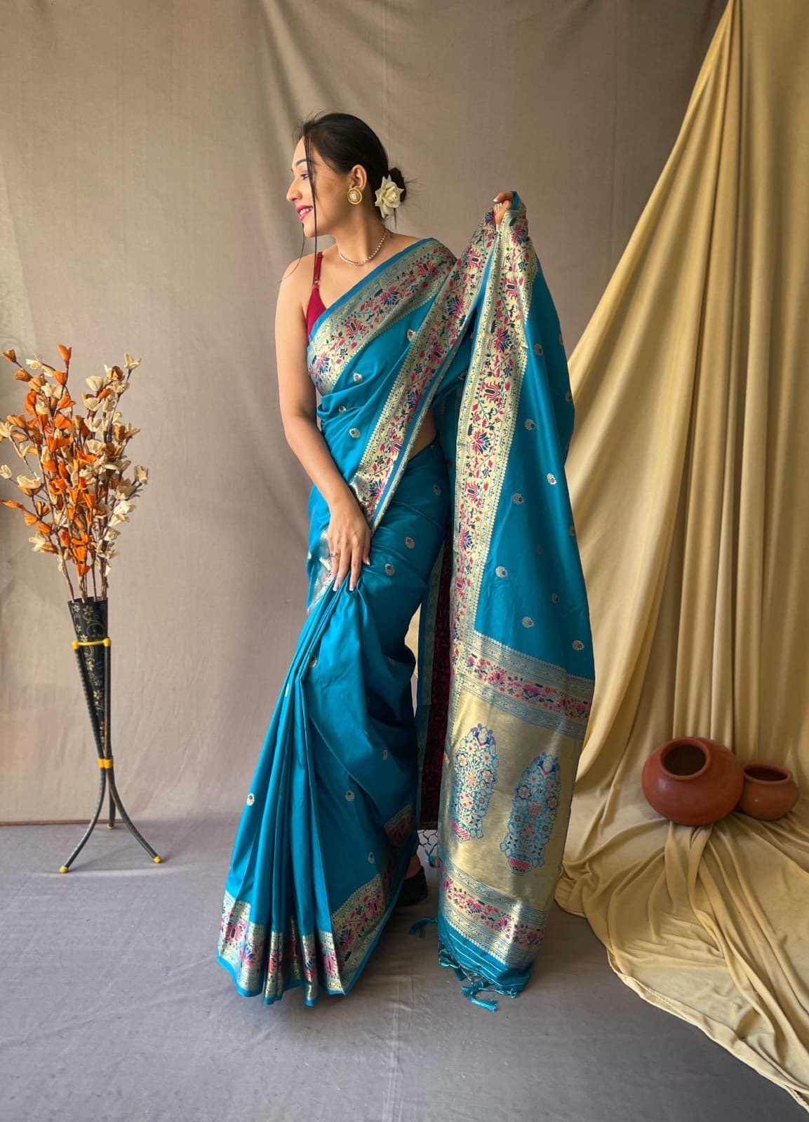 Pure paithani silk saree with stitched blouse