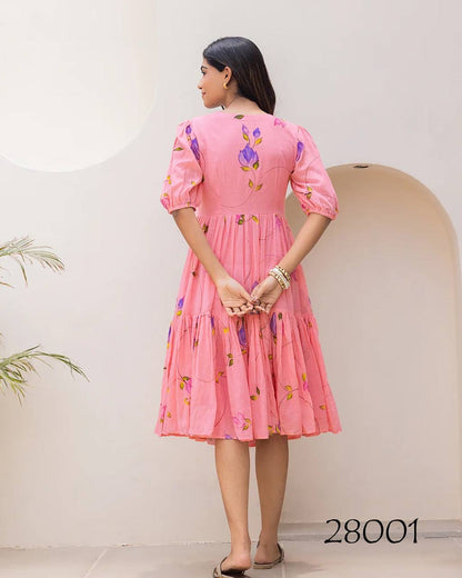 Pink Beautiful Floral Printed Soft Kota Fabric Casual Wear Readymade upto 6XL sizes