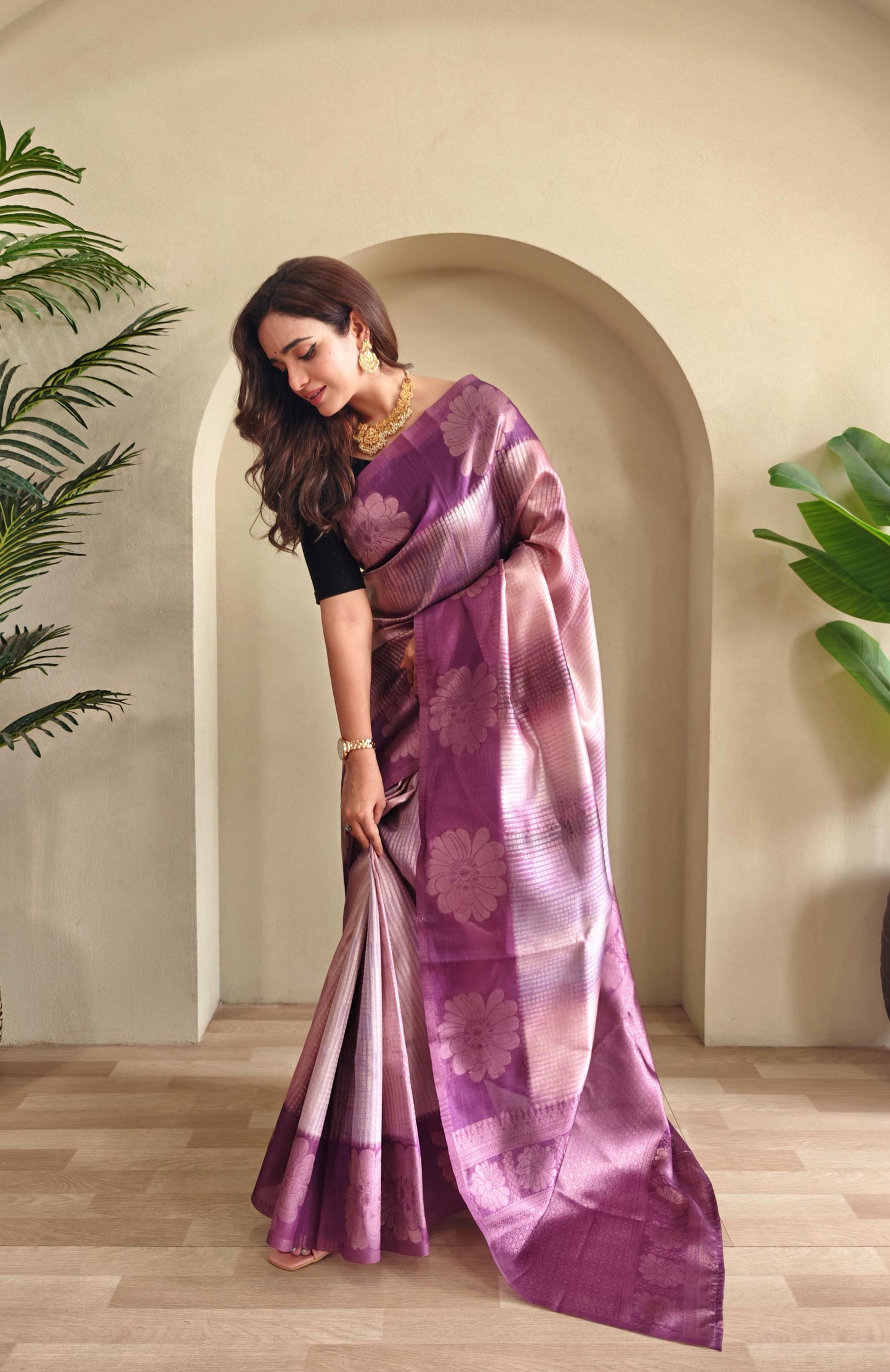 Resham - Silk Saree with Silver Zari Motif Weaved With Stitched Blouse Options