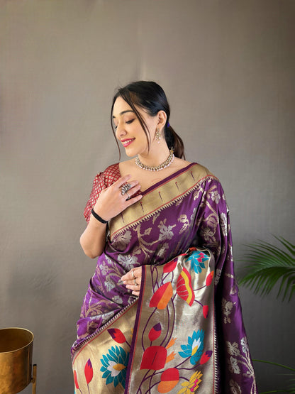 Suhani - Pure Paithai Silk Floral Weaved Saree with Stitched Blouse Options