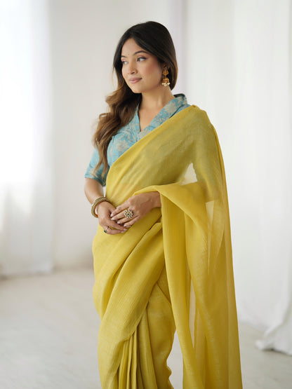 Soft Silk Flowy Minimal Sparkle with Ready to Wear Saree & Readymade Blouse