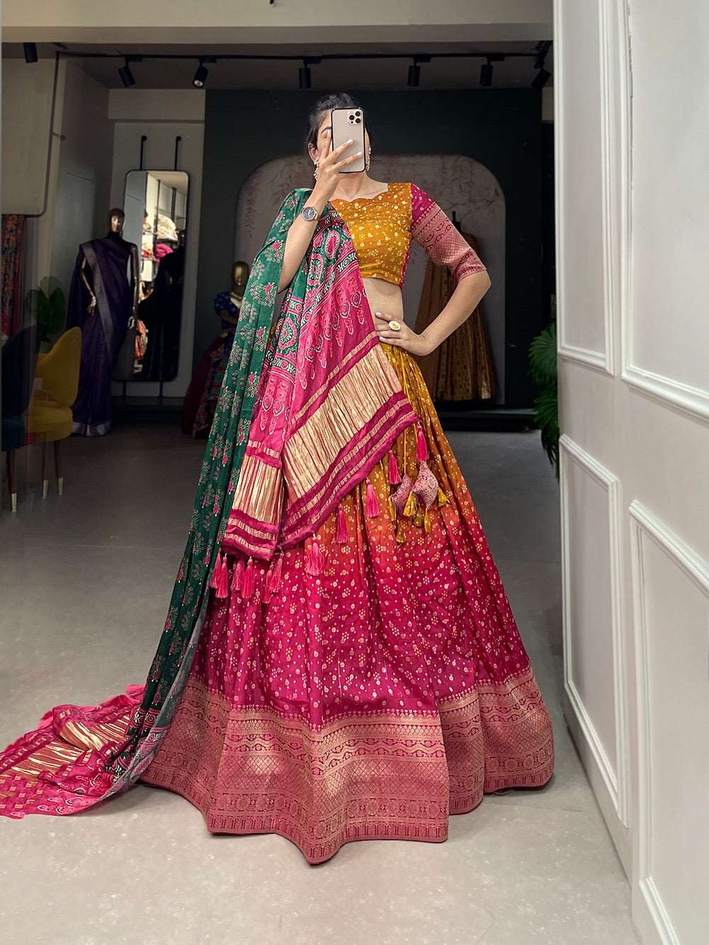 Dola silk printed premium fully stitched lehenga