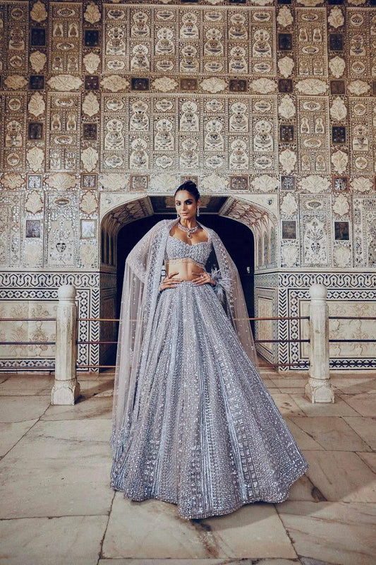 Premium Shimmer Silk Grey Lehenga Fully Stitched