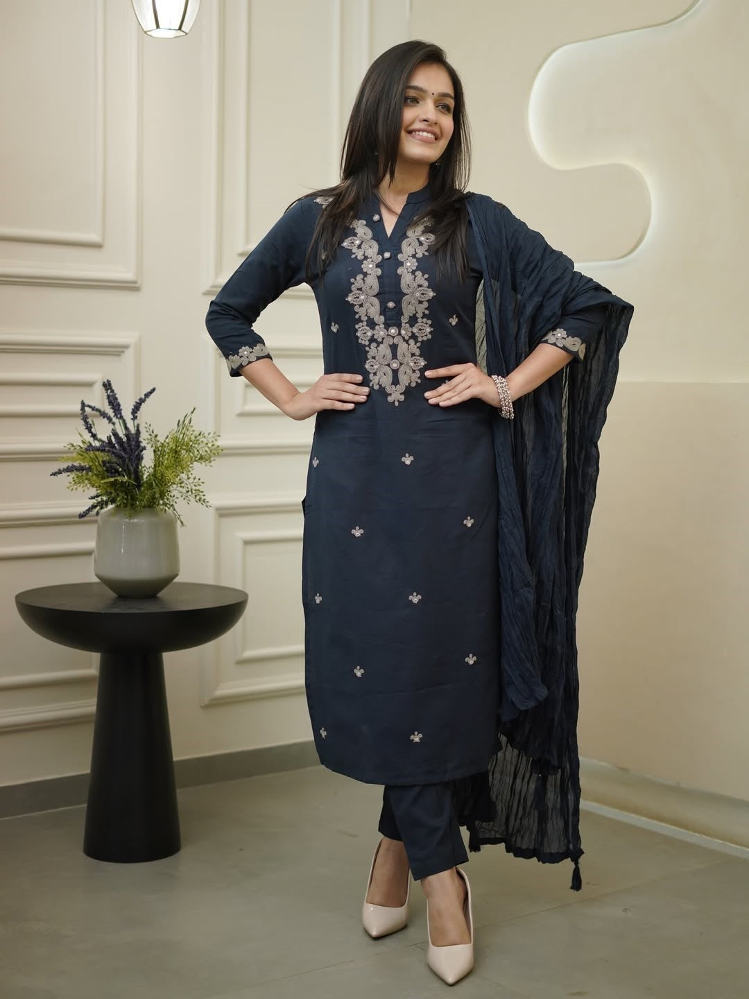 Kavya - Premium Navy Blue Kurti Set for all occasions