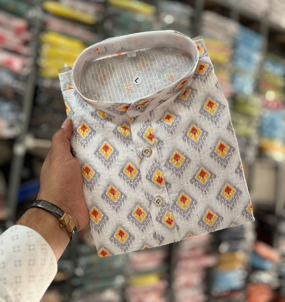 Father-Son Matching Cotton Printed Kurta Set with Pajama