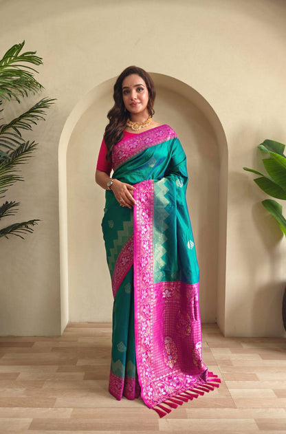 Priyanshi - Beautiful Dual Tone Soft Silk Saree with Zari Weaves with Stitched Blouse