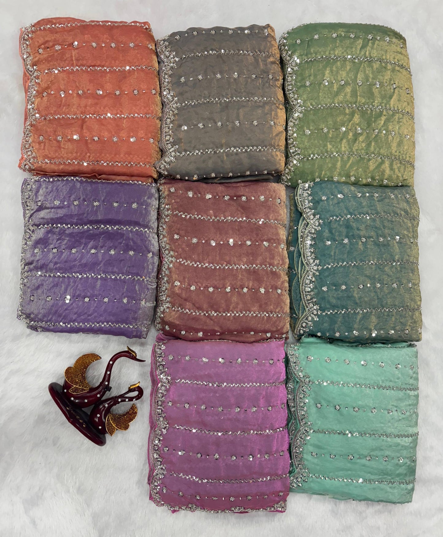 Party Star - Premium Space Silk Saree with Swaroski like crystal work with Fully Stitched Blouse