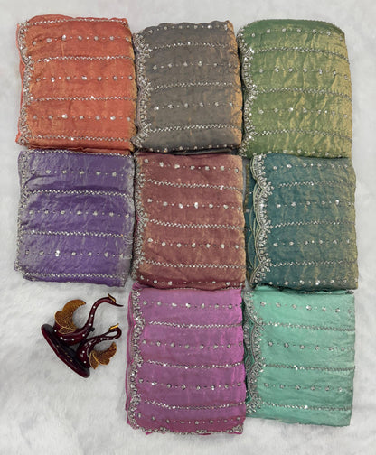 Party Star - Premium Space Silk Saree with Swaroski like crystal work with Fully Stitched Blouse