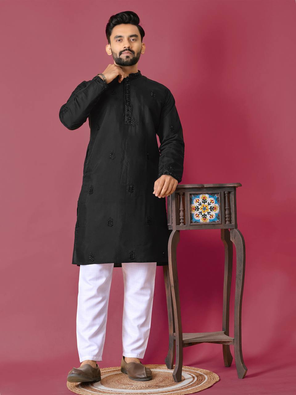 Premium Handwork on Silk Kurta with Pajama for Men