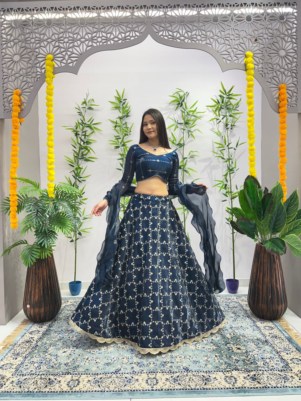Premium Rama Lehenga with Blouse and dupatta fully stitched