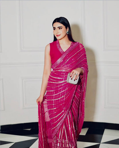 Malaika - Soft Georgette Sequins Work Saree with Stitched Blouse