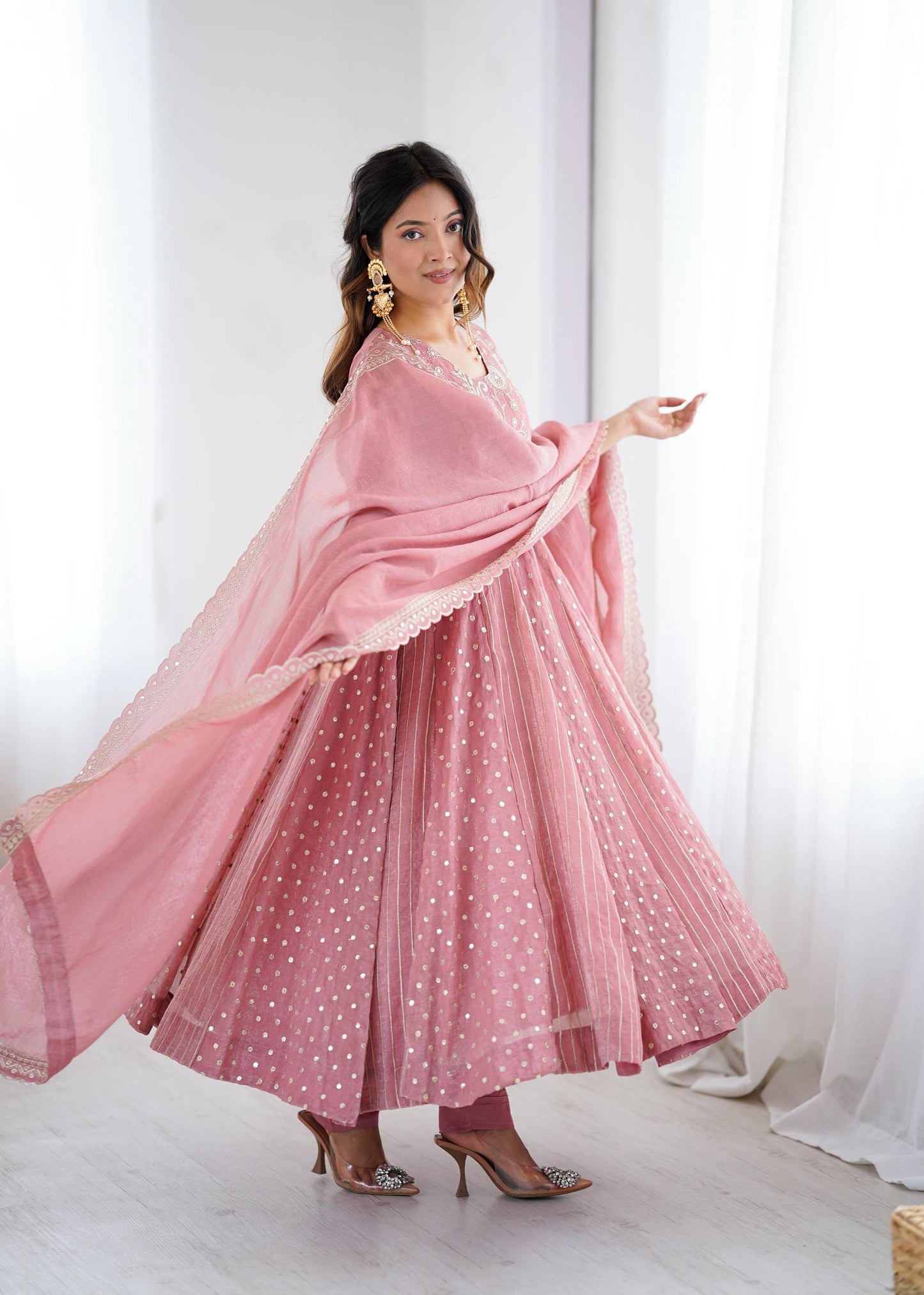 Vedika - Premium Soft Silk Anarkali Gown with Embroidery Sequins Work Fully Stitched