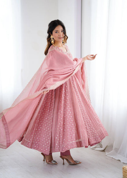 Vedika - Premium Soft Silk Anarkali Gown with Embroidery Sequins Work Fully Stitched
