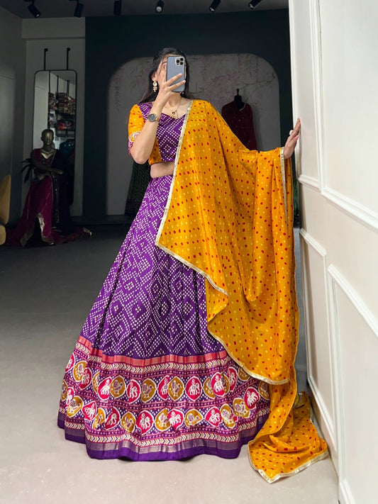 Bandhani & Patola Printed Silk lightweight and comfortable Chaniya Choli for Navratri