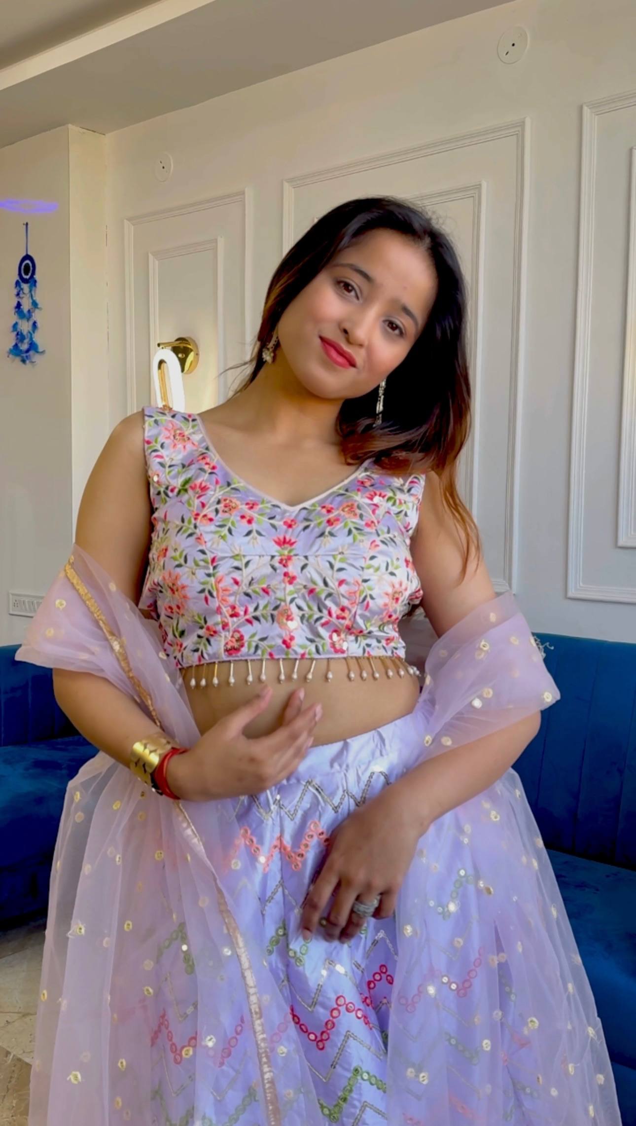 Pastel Purple Premium Satin Silk Lehenga with Sequins and Embroidery Work Fully Stitched