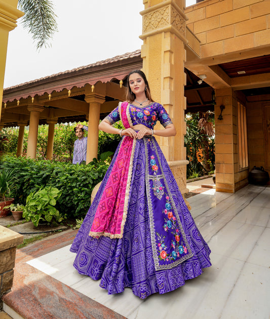 Samantha - Purple fuly stitched printed lehenga