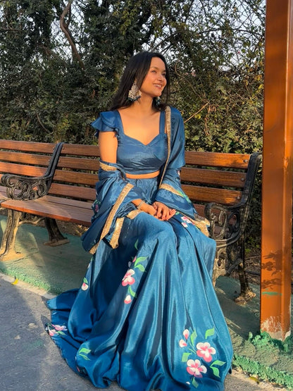 Soft Chinon Floral Fully Stitched Lehenga