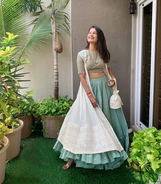 Georgette fully stitched lehenga with Koti