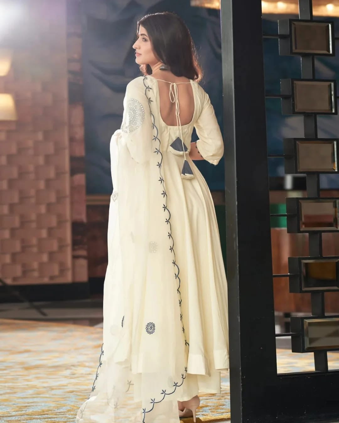 Timeless Off White Cotton Anarkali Suit Fully Stitched