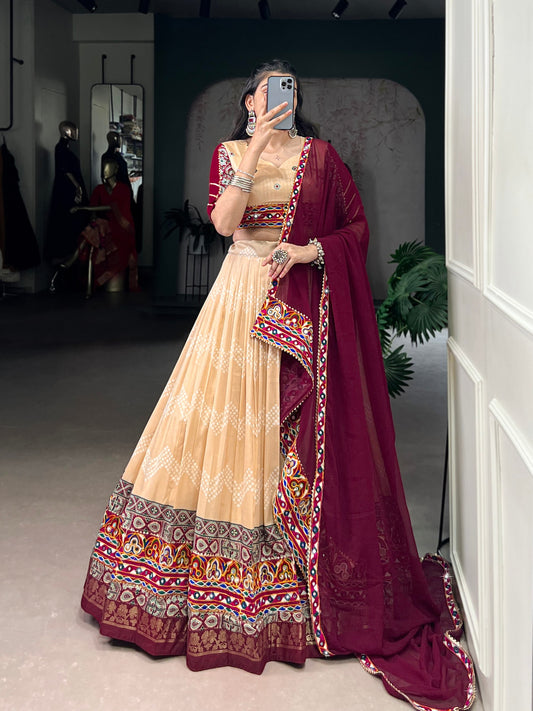 Saheli - Beautiful Gamthi Work Tasar Silk Lehenga Choli for Navratri