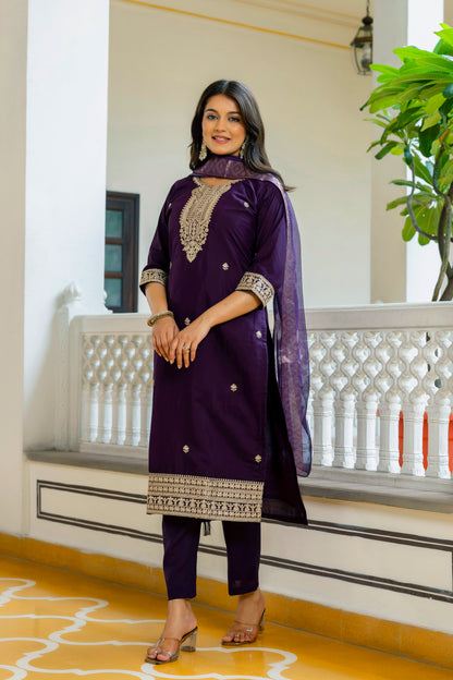 Thanos Purple Soft Silk Kurti Set with Beautiful Embroidery