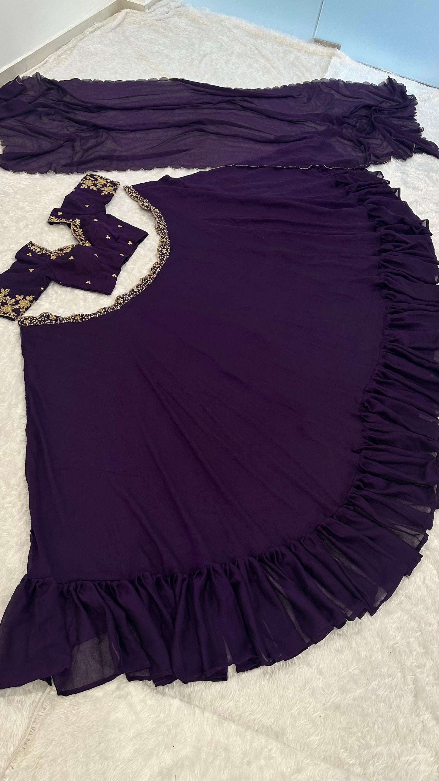 Purple Classy Silk Lehenga with Minimal Work and Lightweight Fully Stitched