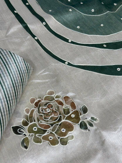Pure Tusser Linen Saree Fluid Printed Design with Stitched Blouse Options
