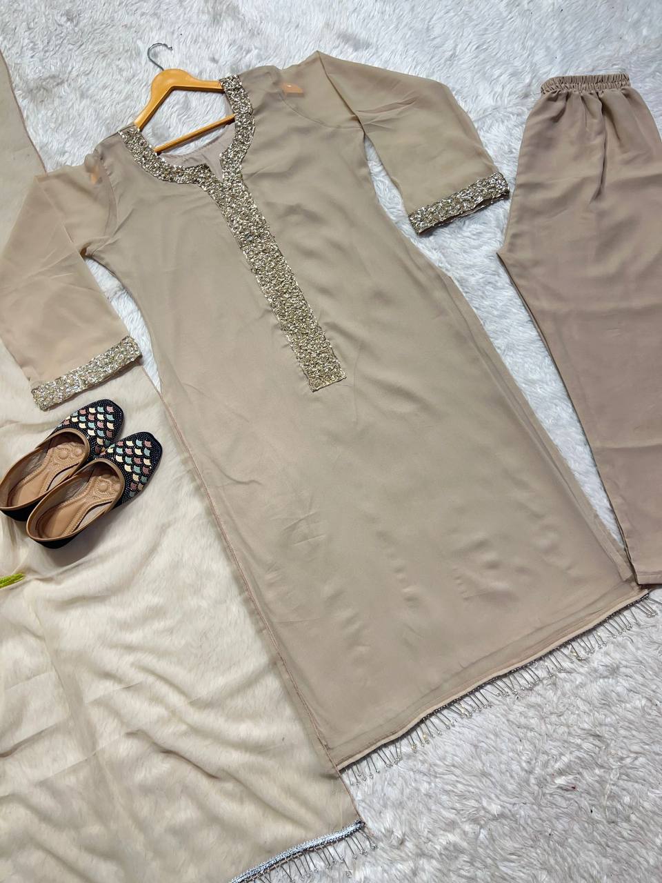 Pastel Brown Premium Georgette Readymade Suit