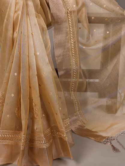 Malvika - Premium Shimmer Net type Pastel Colours Saree with Stitched Blouse of your Own Style