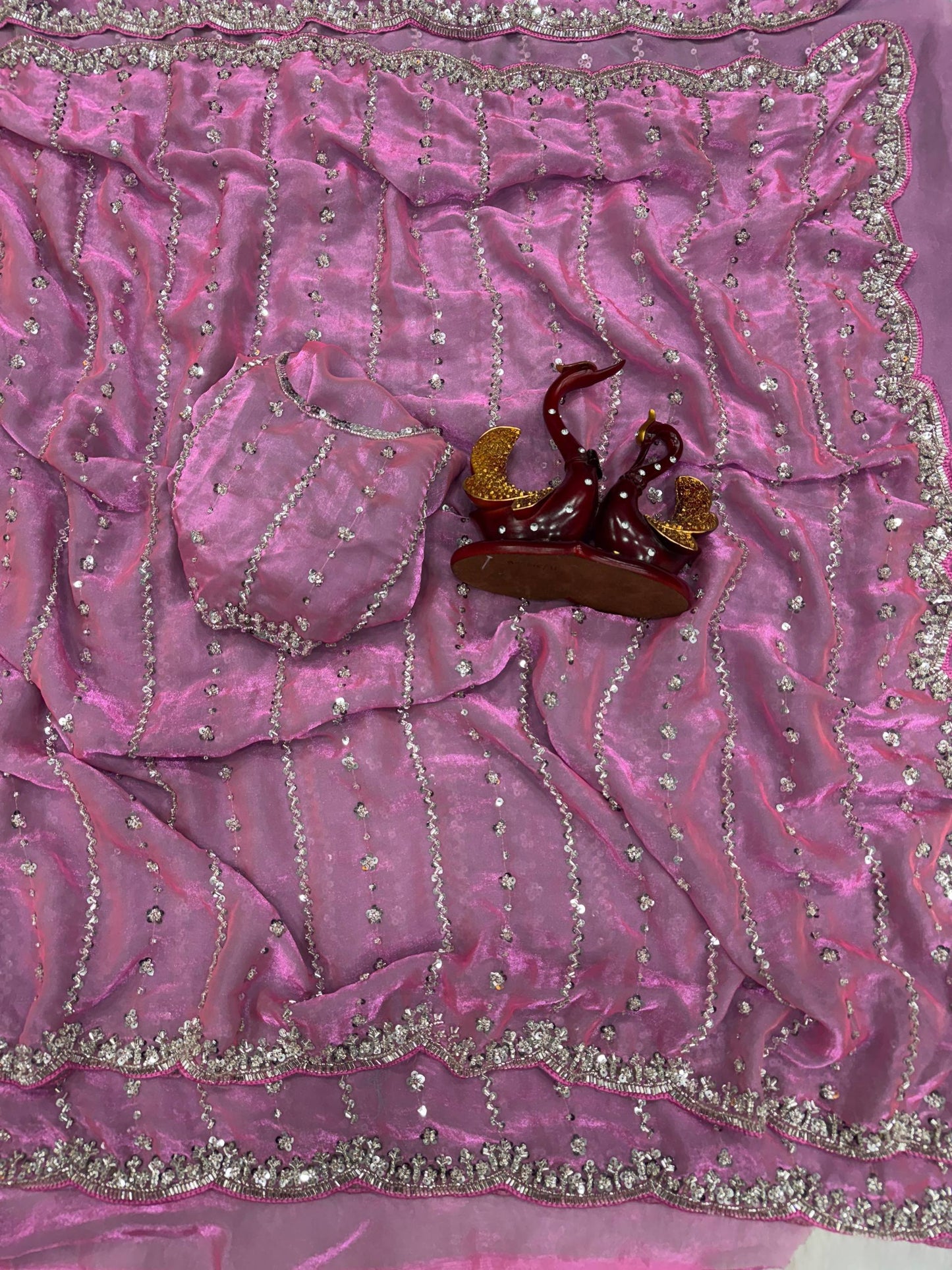 Party Star - Premium Space Silk Saree with Swaroski like crystal work with Fully Stitched Blouse