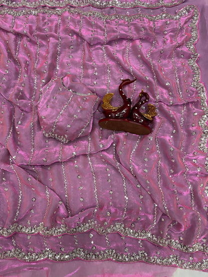 Party Star - Premium Space Silk Saree with Swaroski like crystal work with Fully Stitched Blouse