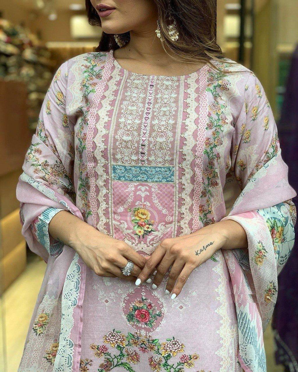 Light pink printed kurti set