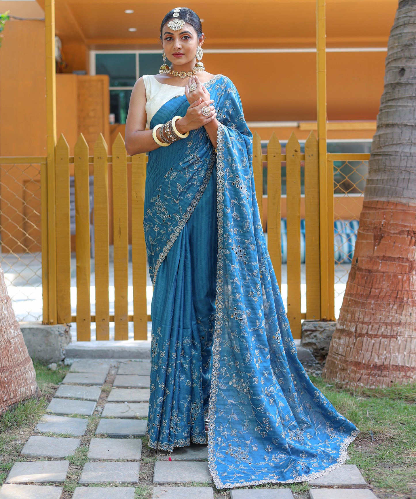 Nazzakat - Beautiful Handwork Pure Silk Saree with Floral patterns and Stitched Blouse Options