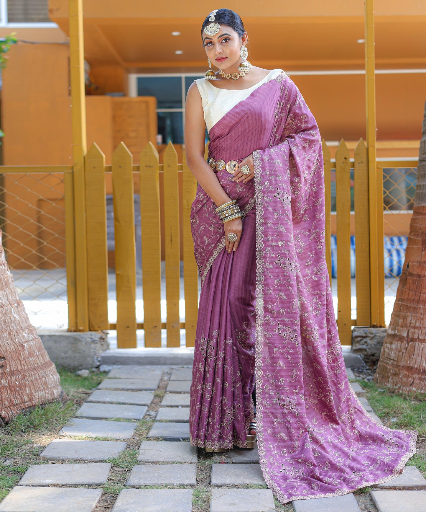 Nazzakat - Beautiful Handwork Pure Silk Saree with Floral patterns and Stitched Blouse Options