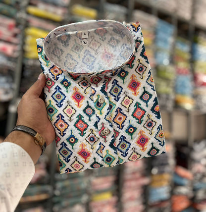 Father-Son Matching Cotton Printed Kurta Set with Pajama