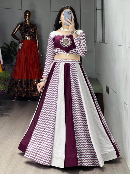Beautiful Stripe Pattern Pure Cotton Wine and White Navratri Chaniya Choli Fully Stitched