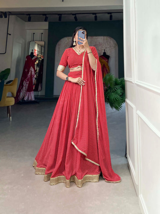 Elegant Soft Georgette Lehenga fully stitched Red Colour