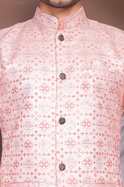 Peach Stylish Kurta with Koti for Wedding & Festive Looks - Men's Wear