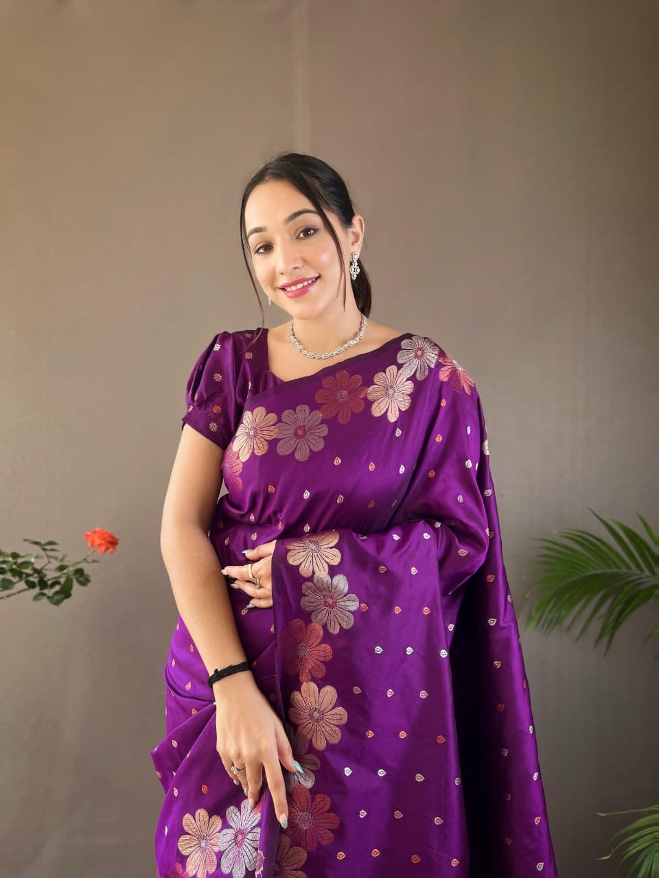 Palki - Soft Silk Copper and Gold Zari Weaving Flower Weaved Saree with Stitched Blouse Options