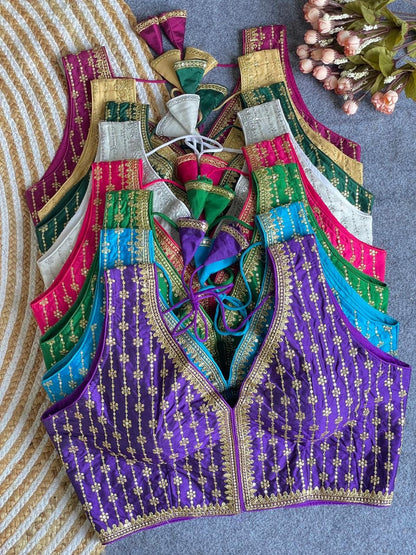 Premium Silk Fabric Heavy Thread and Sequins Embroidered Readymade Blouse