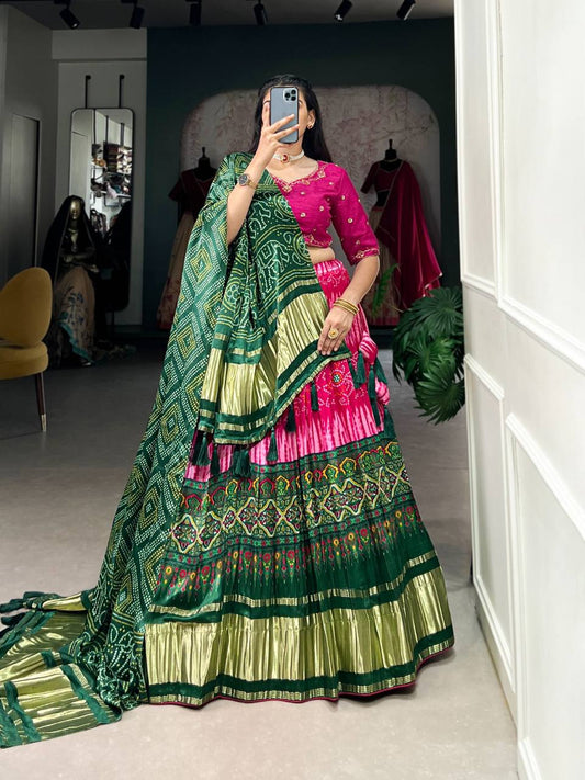 Navratri Special Pure Gaji Silk Bandhani Printed Premium Lehenga Choli Fully Stitched