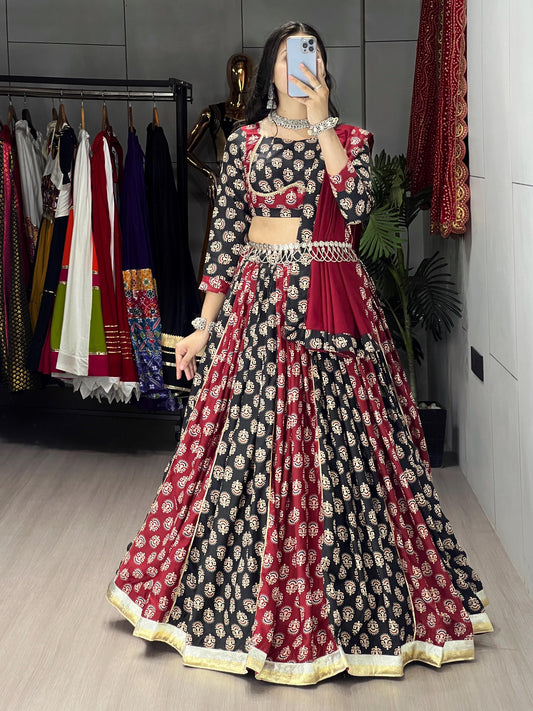 Navratri Special Pure Cotton Ajarakh Print Chaniya Choli Fully Stitched