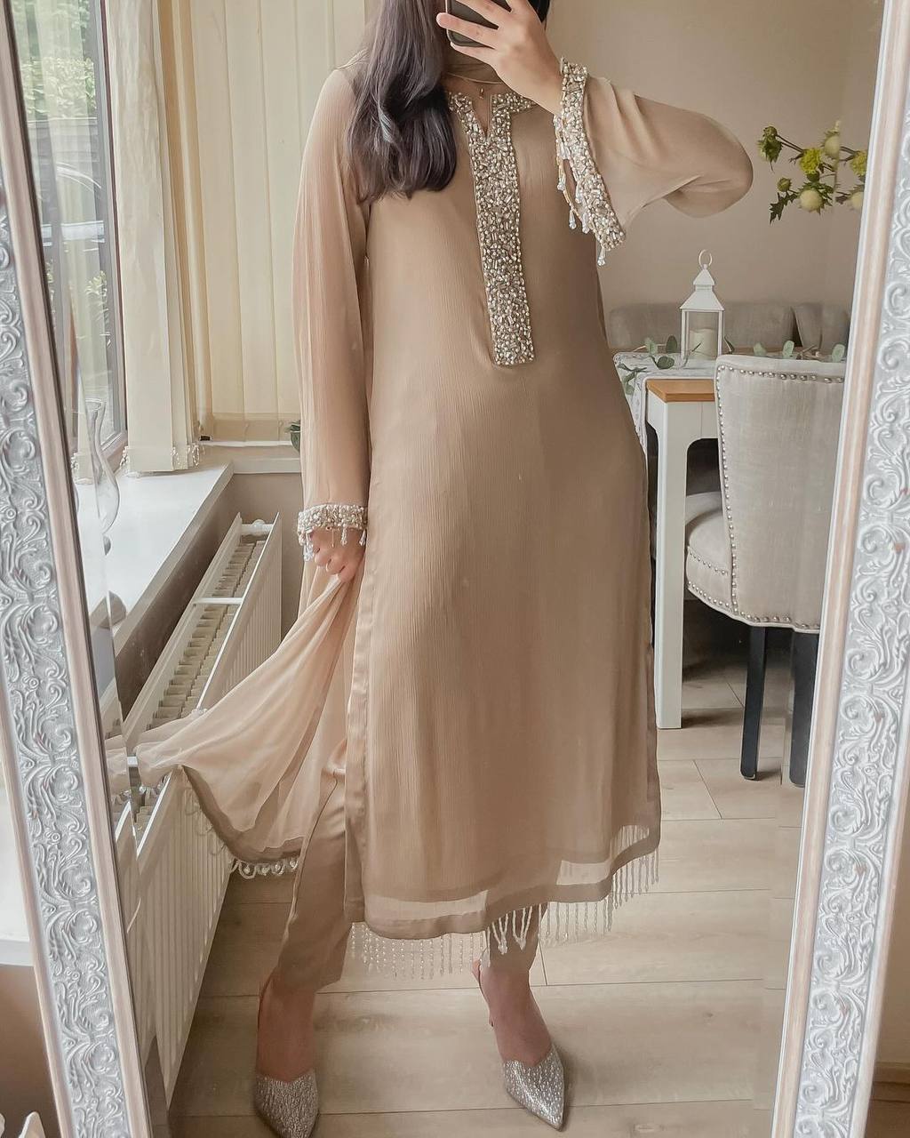Pastel Brown Premium Georgette Readymade Suit