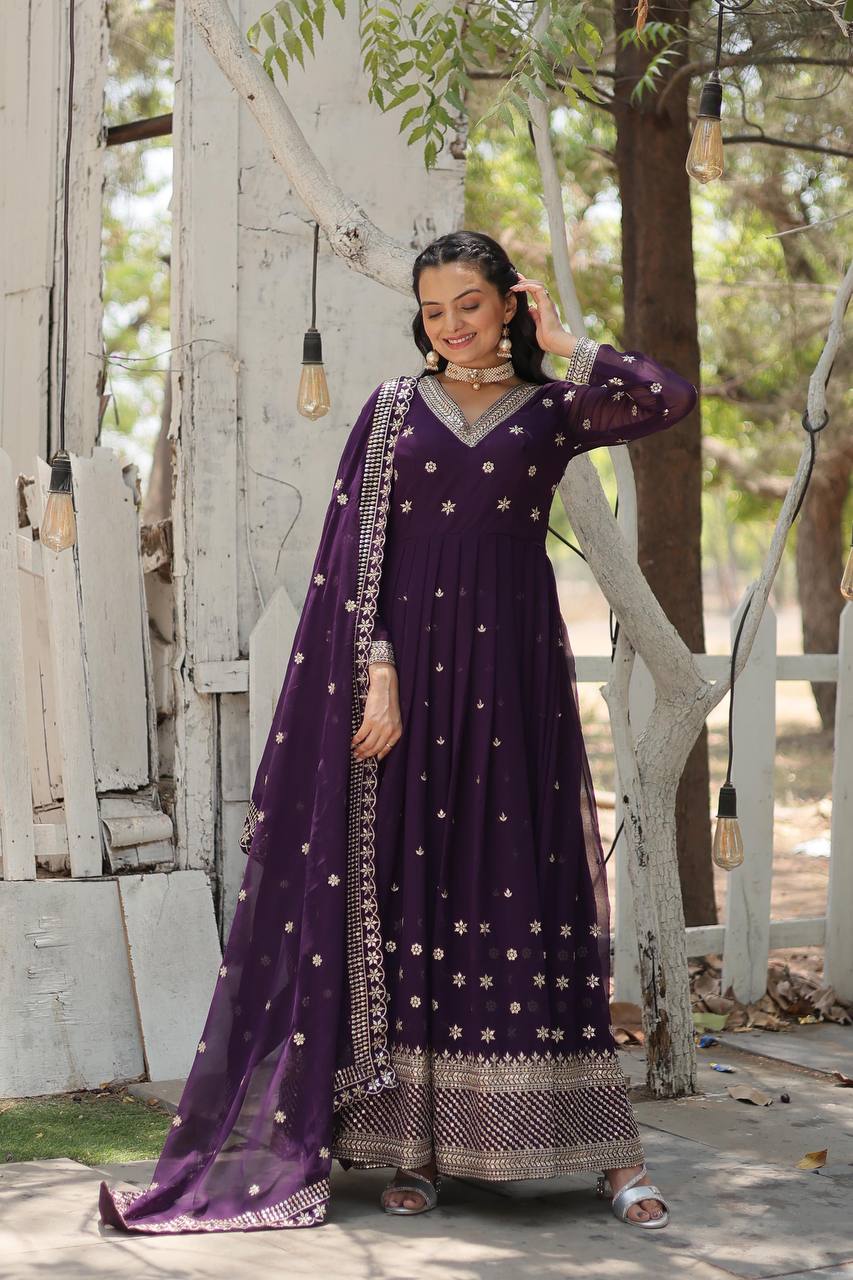 Premium Purple Anarkali Gown Fully Stitched