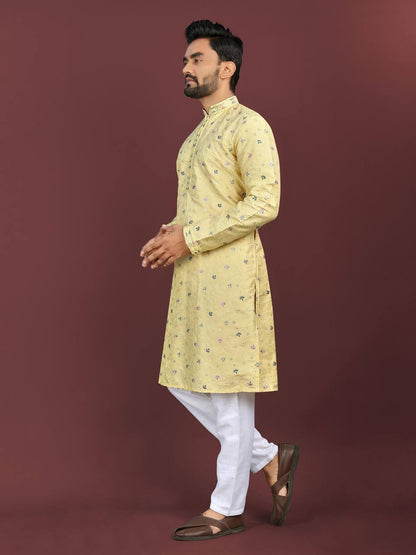 Men's Silk Fabric Floral Embroidered Kurta with Pajama