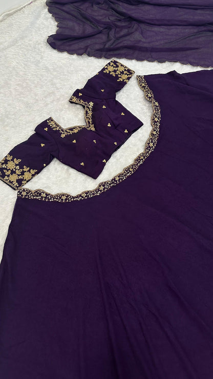 Purple Classy Silk Lehenga with Minimal Work and Lightweight Fully Stitched